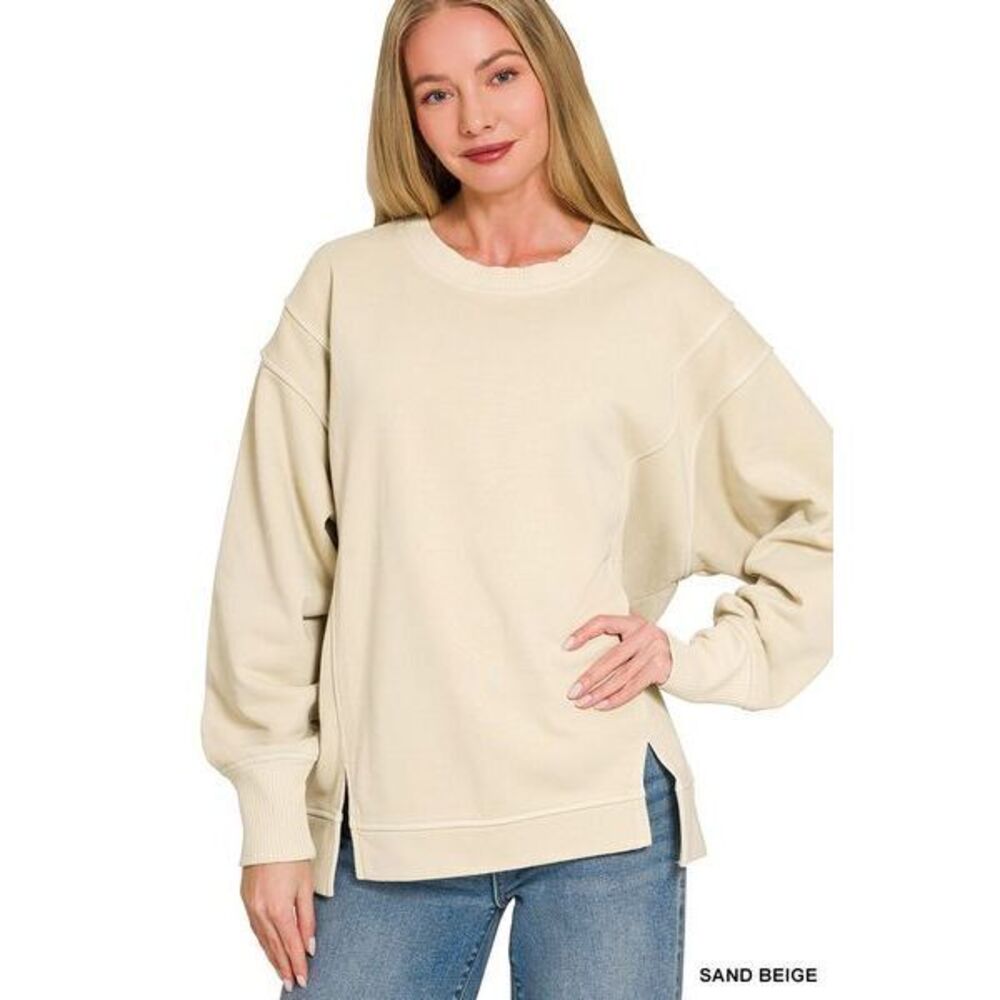 Zenana Pigment Dye Exposed-seam Fleece Sweatshirt